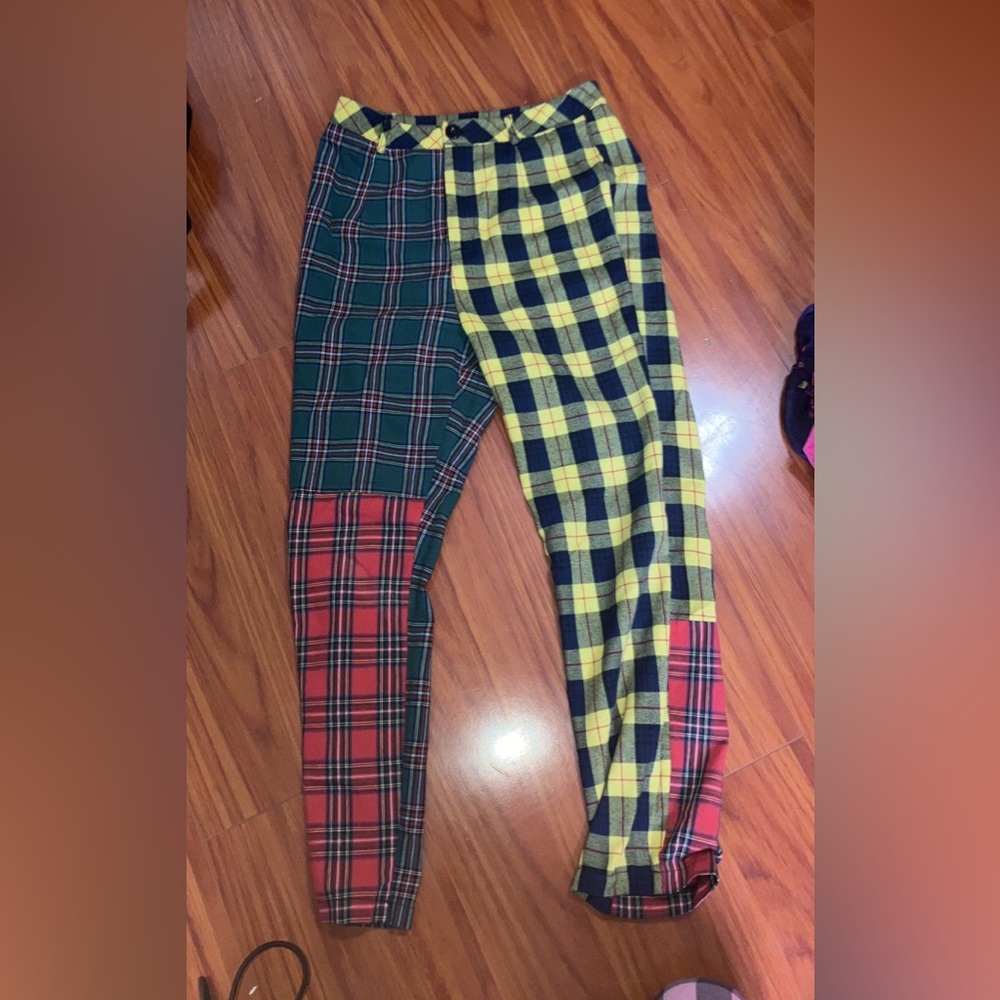 No brand multi-plaid pants